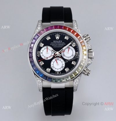 BL Factory AAA Grade Rolex Daytona Rainbow Bezel Oysterflex Strap Watch Cal.4130 Movement